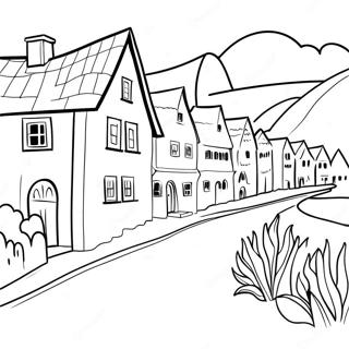Charming Swiss Village Coloring Page | Switzerland coloring page