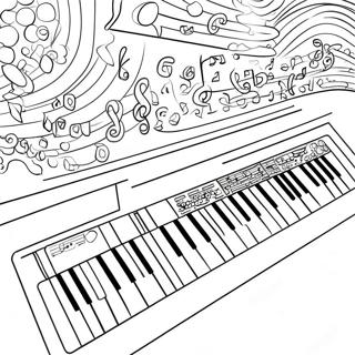 Colorful Keyboard with Musical Notes Coloring Page | Keyboard coloring page