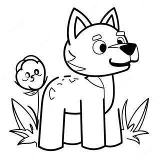 Cute Minecraft Wolf with Flowers Coloring Page | Minecraft Wolf coloring page