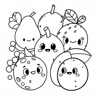 Cute Cartoon Fruits Coloring Page | Simple Food coloring page