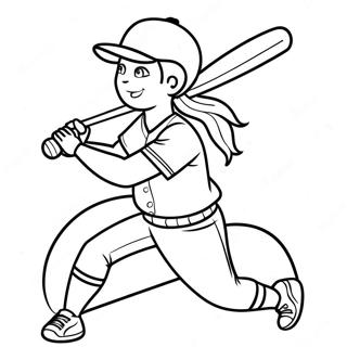 Softball Player Swinging Bat Coloring Page | Softball coloring page