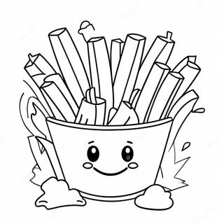 Cute French Fries with Smiley Face Coloring Page | French Fries coloring page
