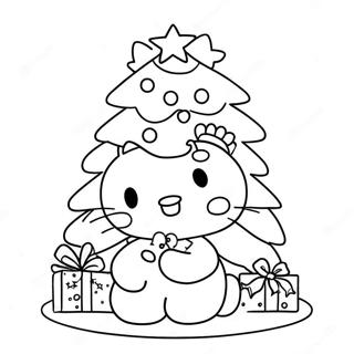 Hello Kitty Christmas Tree Coloring Page | Christmas Sanrio coloring page