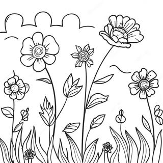 Field with Colorful Flowers Coloring Page | Field coloring page