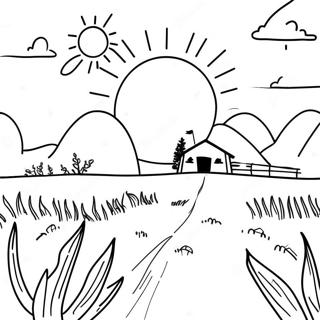 Sunny Day in the Field Coloring Page | Field coloring page