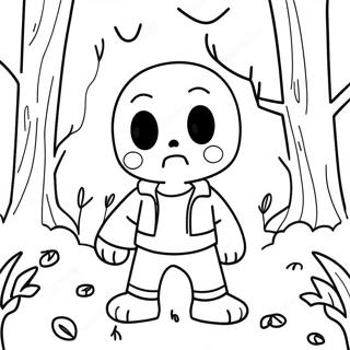 Ink Sans in a Spooky Forest Coloring Page | Ink Sans coloring page