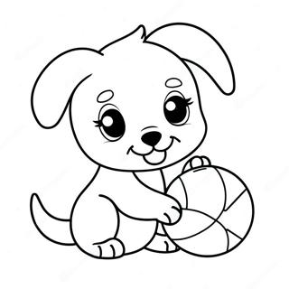 Verspielter Baby-Welpe mit Ball Ausmalbild | Baby Welpe Ausmalbild