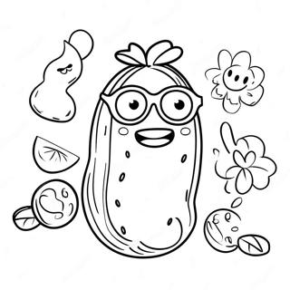 Funny Cucumber with Sunglasses Coloring Page | Cucumber coloring page