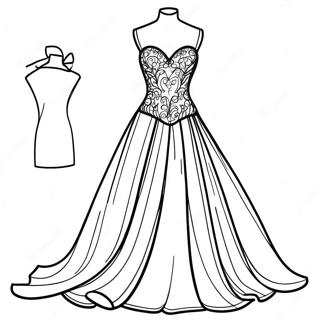 Prom Night Glamorous Dress Coloring Page | Prom coloring page
