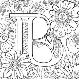 Elegant Flower Letter Coloring Page | Flower Letter for Adults coloring page