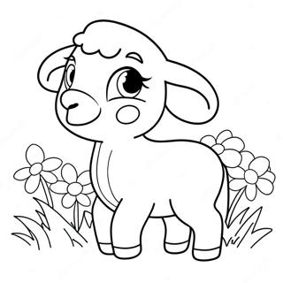 Cute Easter Lamb with Flowers Coloring Page | Easter Lamb coloring page