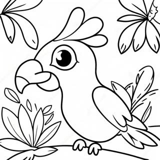 Colorful Cockatoo in Tropical Paradise Coloring Page | Cockatoo coloring page