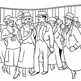 Glamorous Roaring 20s Party Scene Coloring Page | Roaring 20s coloring page