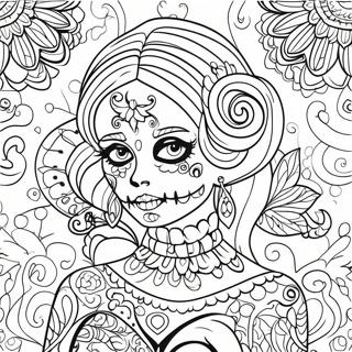 Gothic Female Sugar Skull Coloring Page | Gothic Female Sugar Skull coloring page
