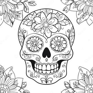 Intricate Gothic Sugar Skull with Flowers Coloring Page | Gothic Female Sugar Skull coloring page