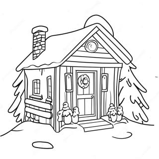 Cozy Winter Cabin Coloring Page | Winter Cabin coloring page