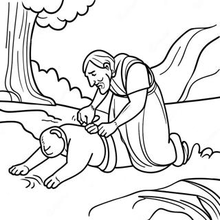 Den Gode Samaritan Hjælper den Sårede Mand Malebog | Jesus' lignelser malebog