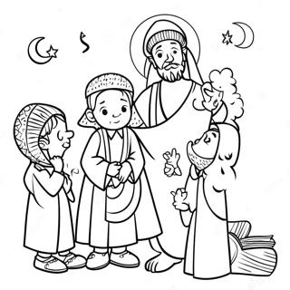 Prophet Muhammad with Children Coloring Page | Prophet Muhammad coloring page
