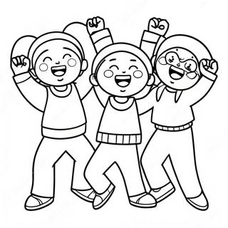 Cheerful Glee Characters Dancing Coloring Page | Glee coloring page