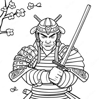 Samurai Katana with Cherry Blossoms Coloring Page | Katana coloring page