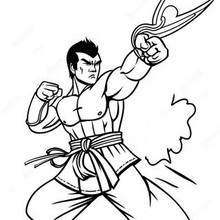 Kazuya Mishima in Battle Coloring Page | Tekken coloring page