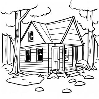 Rustic Cabin in the Woods Coloring Page | Rustic coloring page