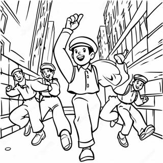 Exciting Newsies in Action Coloring Page | Newsies coloring page