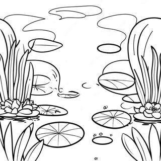 Serene Pond with Lily Pads Coloring Page | Pond coloring page