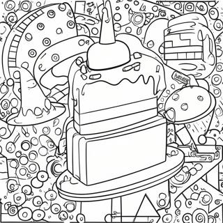Colorful Lego Birthday Cake Coloring Page | Lego Birthday coloring page