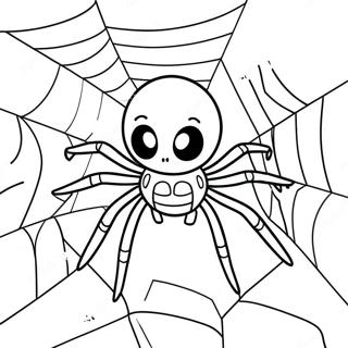 Creepy Halloween Spider in a Web Coloring Page | Halloween Spider coloring page