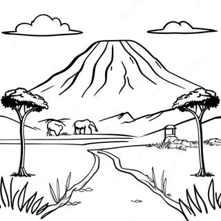 Majestic Kenyan Landscape Coloring Page | Kenya coloring page