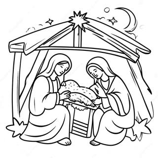 Joyful Nativity Scene Coloring Page | Happy Birthday Jesus coloring page