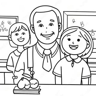 Cheerful Teacher with Students Coloring Page | World Teachers Day coloring page
