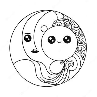 Sol e Lua Yin Yang Fantástico Página para Colorir | Página para colorir de Sol e Lua Yin Yang