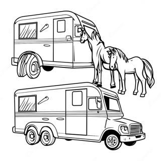 Horse Trailer with Horses Coloring Page | Horse Trailer coloring page