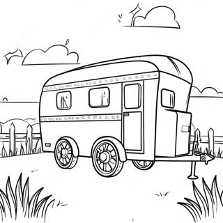 Colorful Horse Trailer in the Countryside Coloring Page | Horse Trailer coloring page
