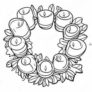Colorful Advent Wreath with Candles Coloring Page | Advent Wreath coloring page