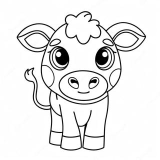 Söt Kawaii Ko med Stora Ögon Färgläggningssida | Söt Kawaii Ko målarbild