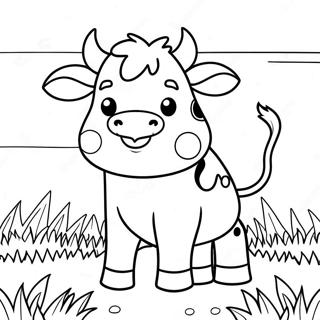 Bedårande Kawaii Ko Äter Gräs Färgläggningssida | Söt Kawaii Ko målarbild