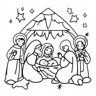 Nativity Scene with Baby Jesus Coloring Page | Jesus Birth coloring page