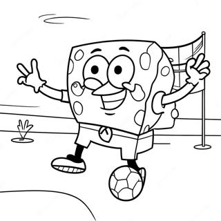 SpongeBob Playing Soccer Coloring Page | SpongeBob Playing Soccer coloring page