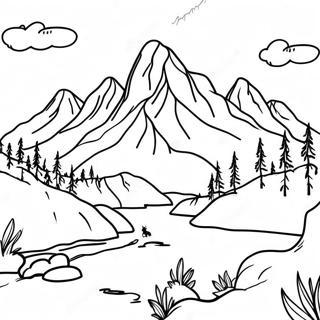 Mountain Landscape Coloring Page | Mountain for Adults coloring page