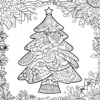 Festive Christmas Tree Zentangle Coloring Page | Christmas Zentangle Patterns coloring page