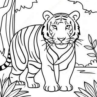 Majestic Bengal Tiger in Jungle Coloring Page | Bengal Tiger coloring page