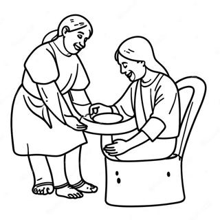 Joyful Foot Washing Scene Coloring Page | Foot Washing Craft coloring page