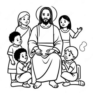 Black Jesus with Children Coloring Page | Black Jesus coloring page