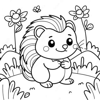 Cute Hedgehog in a Garden Coloring Page | Hedgehog for Adults coloring page