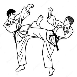 Dynamic Taekwondo Kicking Pose Coloring Page | Taekwondo coloring page