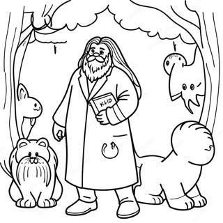 Hagrid with Magical Creatures Coloring Page