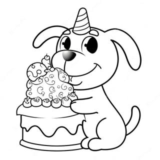 Cute Happy Birthday Puppy with Cake Coloring Page | Happy Birthday Puppy coloring page
